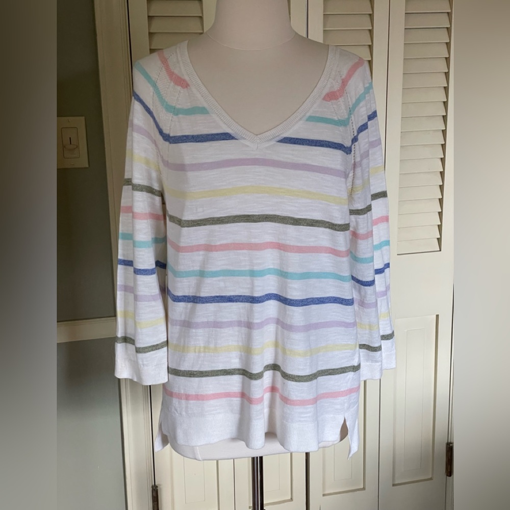 Talbots Lightweight Spring Stripe 3/4 length sleeve sweater EUC